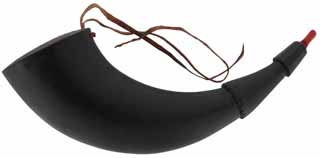 Buffalo Powder Horn,
13-3/4" with low domed base, 
hand made, by Scott & Cathy Sibley Buffalo Powder Horn,
13-3/4" with low domed base, 
hand made, by Scott & Cathy Sibley